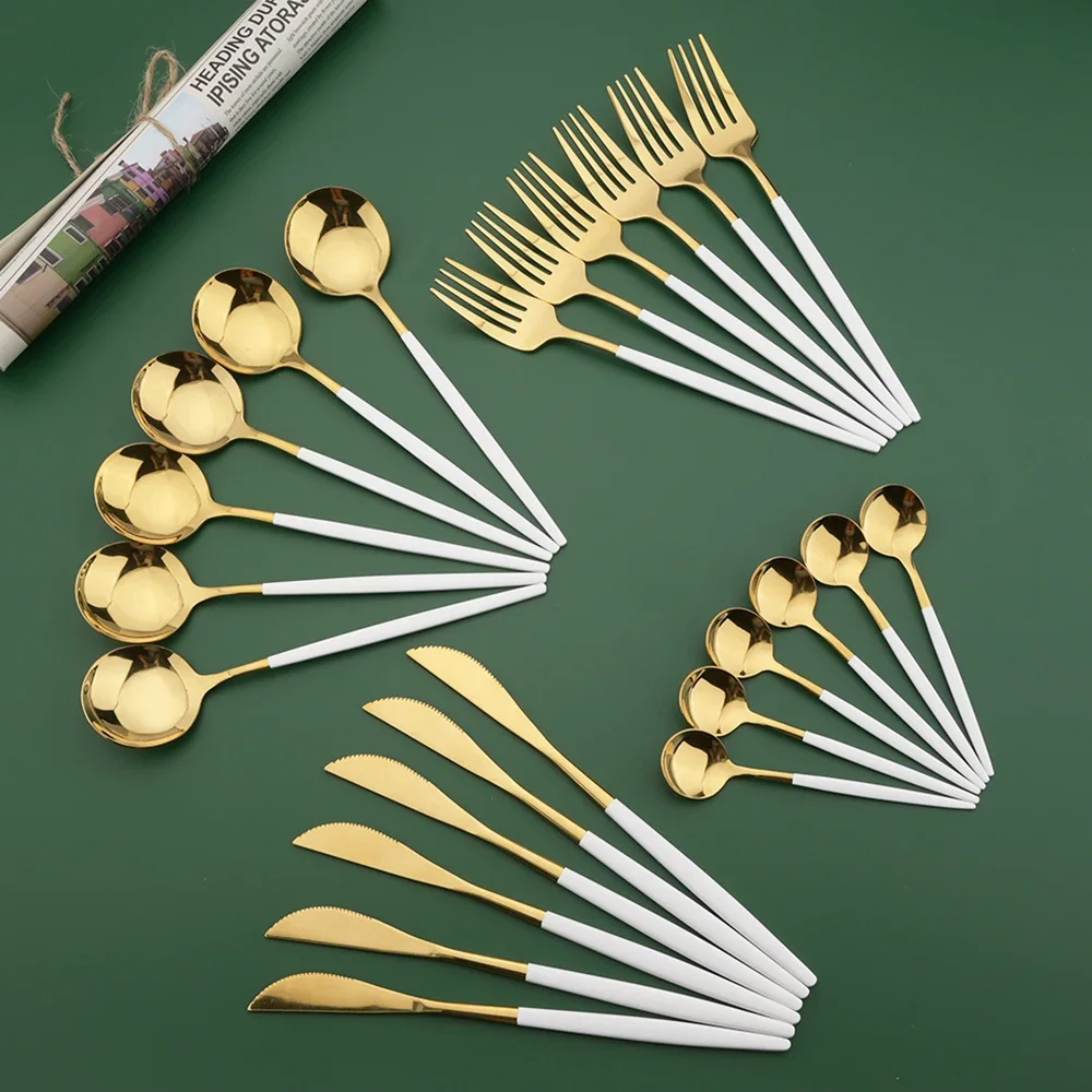 Gold Plated Cutlery - 16/24/32/48 Buah Set Peralatan Makan Emas