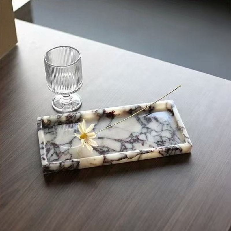 Scented Candle Luxury - Nampan Persegi Panjang Marmer Violet Cararra
