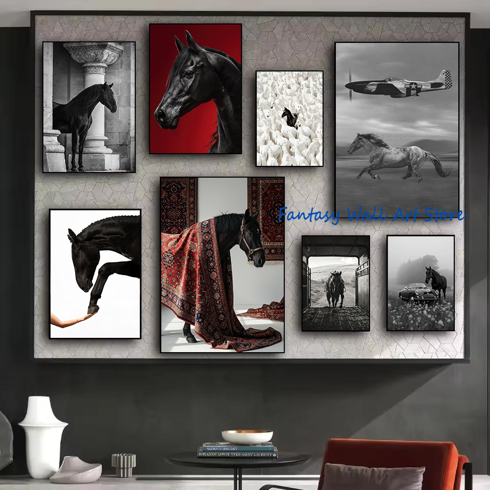 Luxury Lifestyle Photos - Foto Kuda Hitam Seni Dinding Mewah