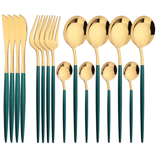 Gold Plated Cutlery - Alat makan emas hijau Stainless Steel,