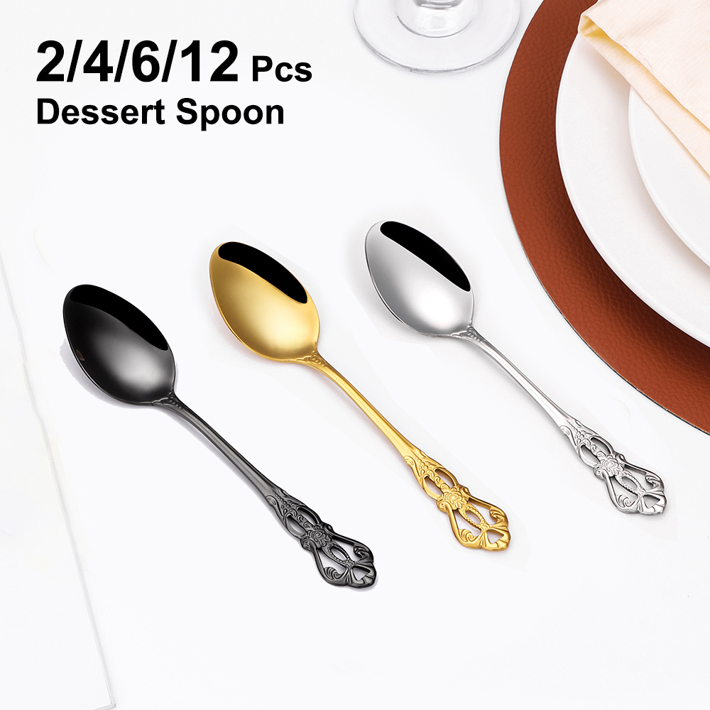 Gold Plated Cutlery - 2/4/6/12 buah sendok makanan penutup emas,