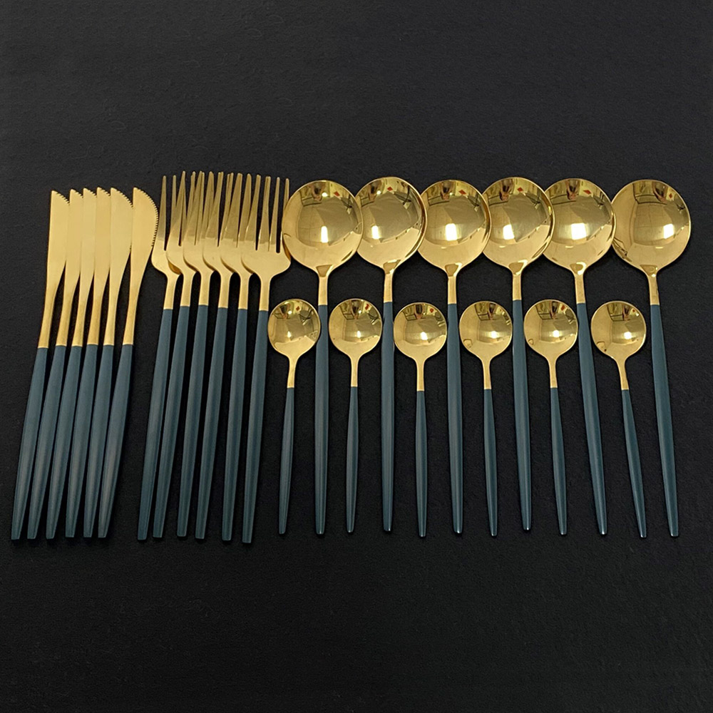 Gold Plated Cutlery - 24 Buah Set Peralatan Makan Warna-warni