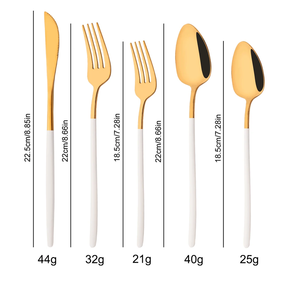 Alat makan emas putih, 5 buah  - Gold Plated Cutlery ulasan dan harga
