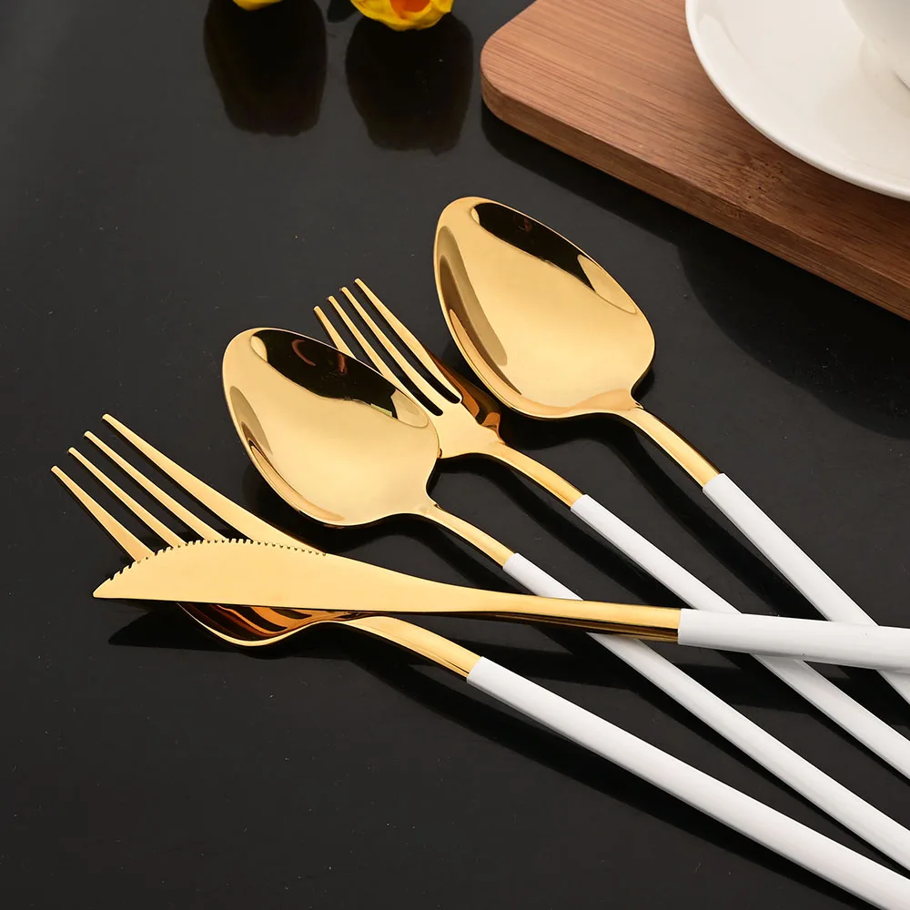 Alat makan emas putih, 5 buah  - Gold Plated Cutlery ulasan dan harga