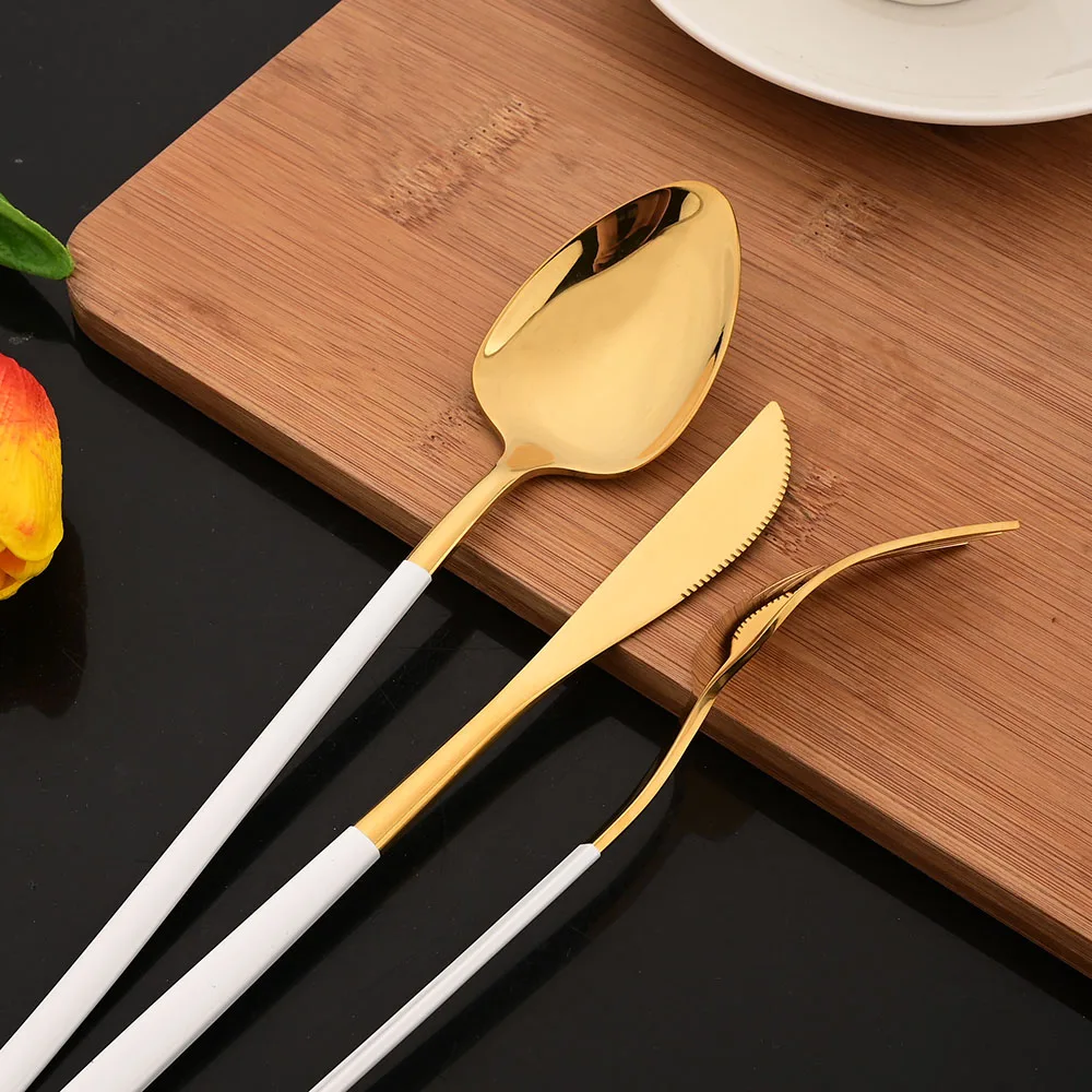 Alat makan emas putih, 5 buah  - Gold Plated Cutlery ulasan dan harga