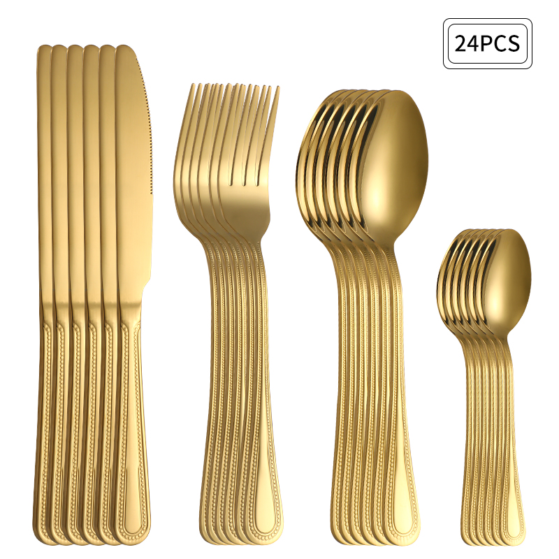 24pc Set Peralatan Makan Stain - Gold Plated Cutlery ulasan dan harga