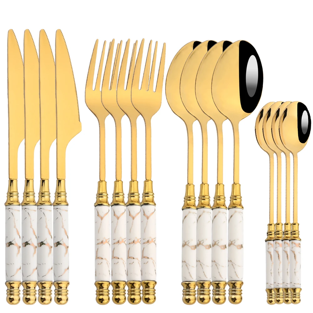 16 Buah Set Peralatan Makan Se - Gold Plated Cutlery ulasan dan harga