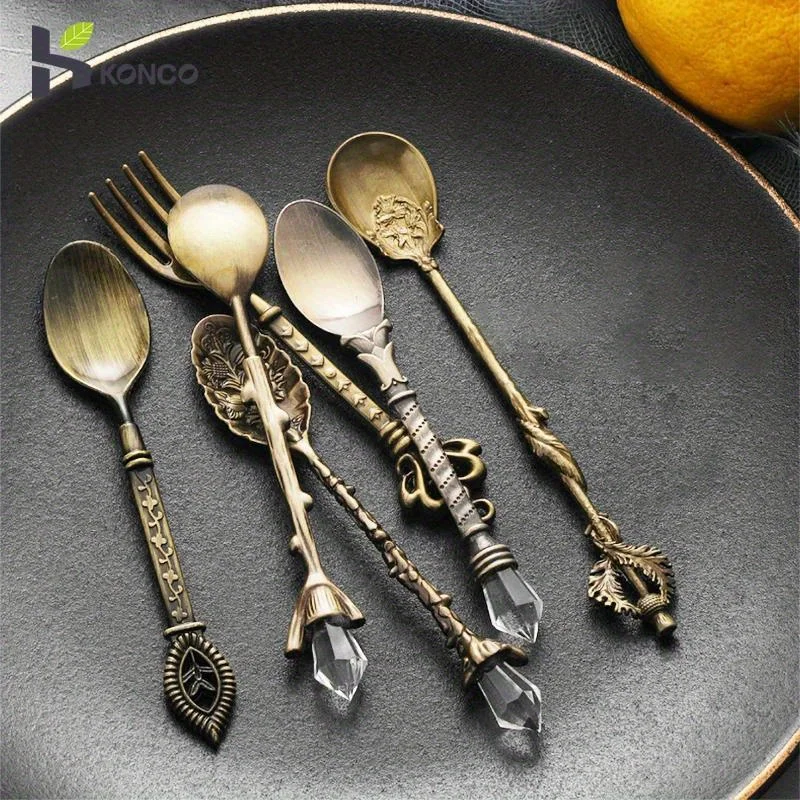 6 buah sendok antik garpu gaya - Gold Plated Cutlery ulasan dan harga