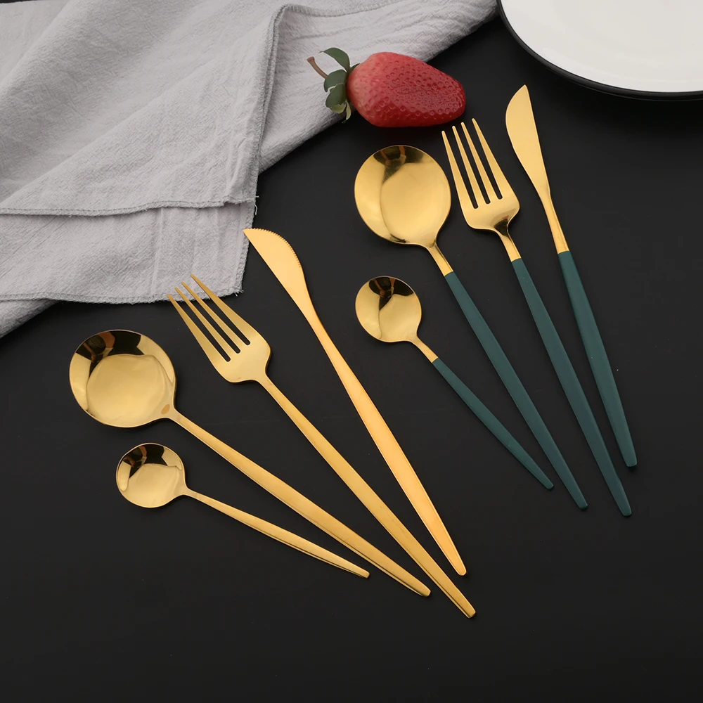 Alat makan emas hijau Stainles - Gold Plated Cutlery ulasan dan harga